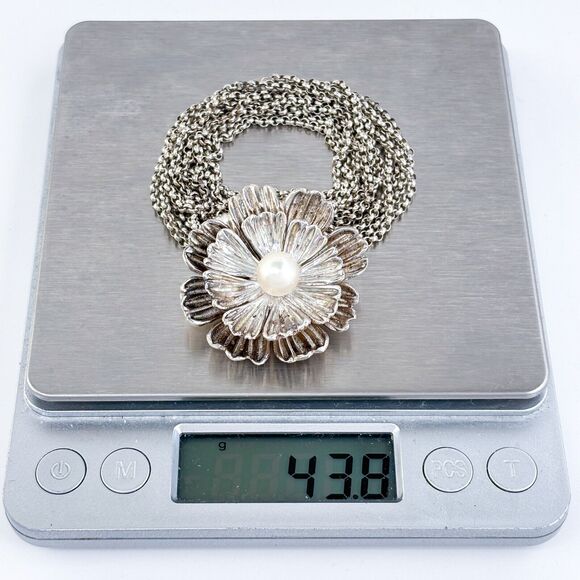 Vintage Esposito ESPO SIG Sterling Silver 925 Pearl Bib Floral Necklace 17" - Picture 7 of 7